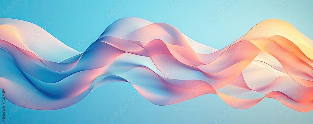 Poster Abstract waves in pastel colors on a soft gradient background.