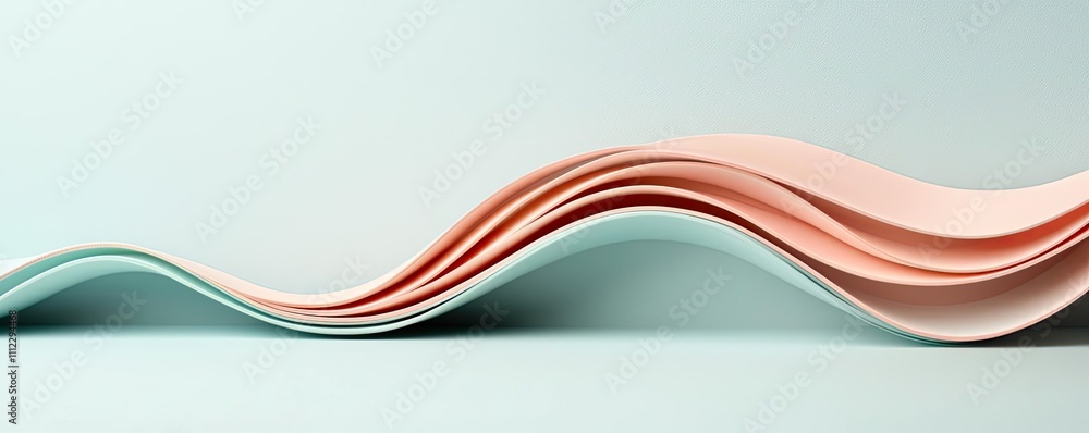 Poster curved paper layers in soft colors, white isolate background.