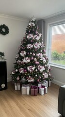Fototapeta premium Christmas tree with lavender and silver tones enchanted forest theme