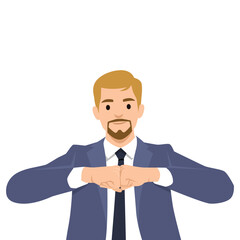 Angry man raised fist and shout expression. Flat vector illustration isolated on white background