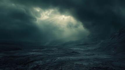 Obraz premium Apocalyptic landscape with dramatic sky and desolate terrain