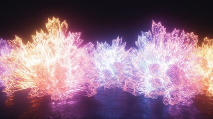 Fototapeta premium Festive Fractal Fantasia - Vibrant 3D Render of Dynamic Light Bursts for Holiday Designs on Dark Background