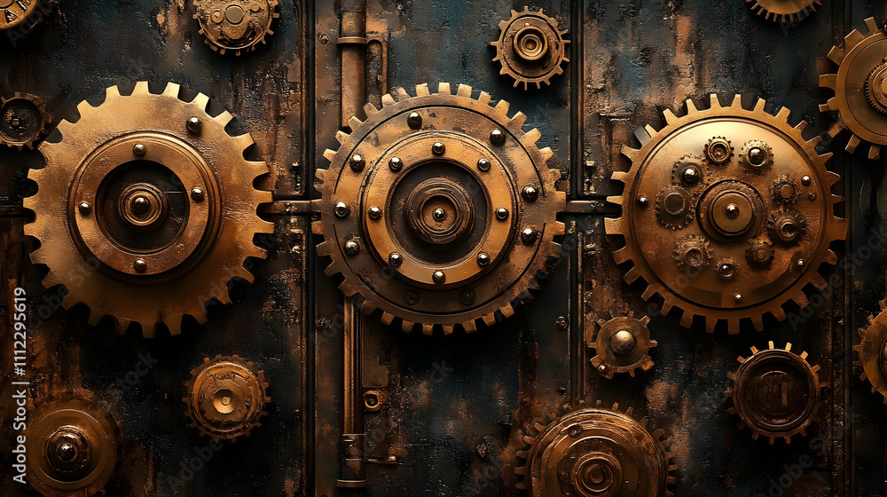 Poster intricate gears: precise mechanisms interlock seamlessly
