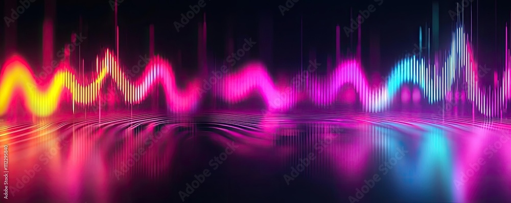 Poster Colorful sound wave visual on a dark background with reflection effect.
