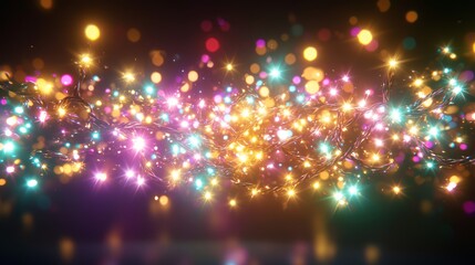 Obraz premium Enchanting Christmas Magic - 3D Render of Dynamic Colorful Lights on Dark Background | Festive Spirit, Twinkling Effects, Digital Decorations