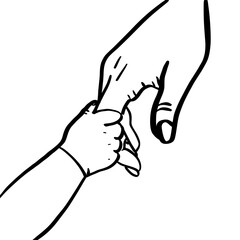 The child holds the mother  hand doodle outline coloring