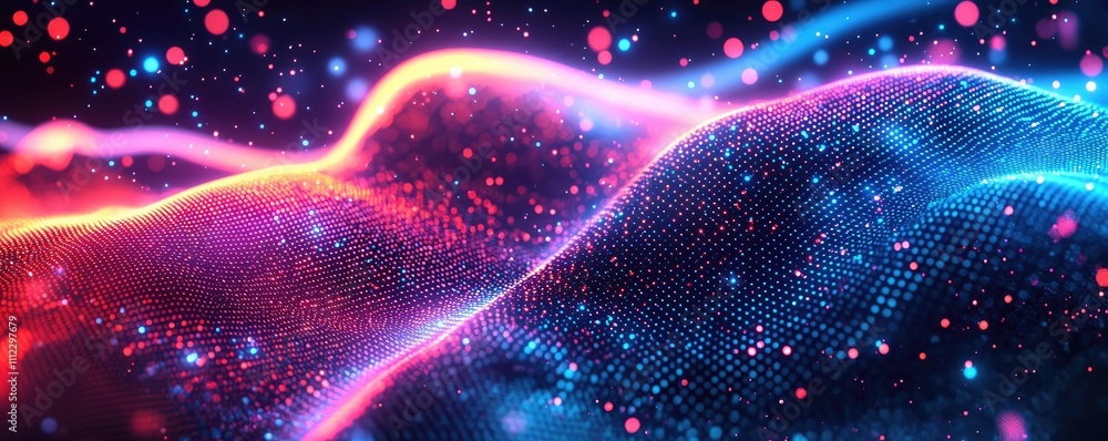 Leinwandbilder abstract colorful wave patterns with glowing particles, digital technology background.