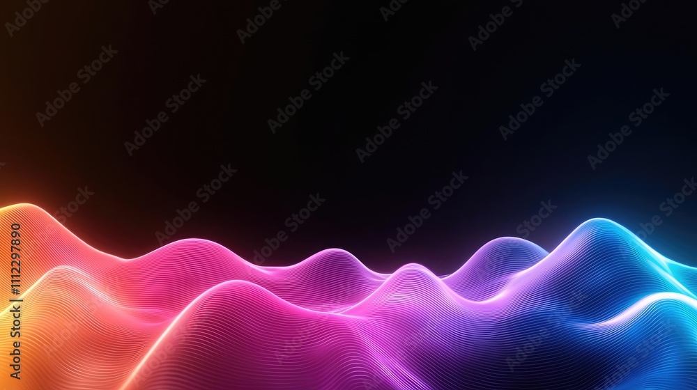 Poster colorful wave patterns on a dark background, perfect for modern design projects.