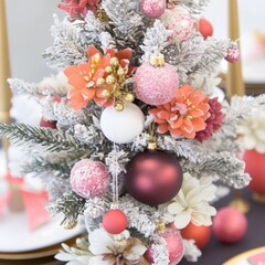 Christmas tree with rich burgundy and gold decor classic 1920s setting