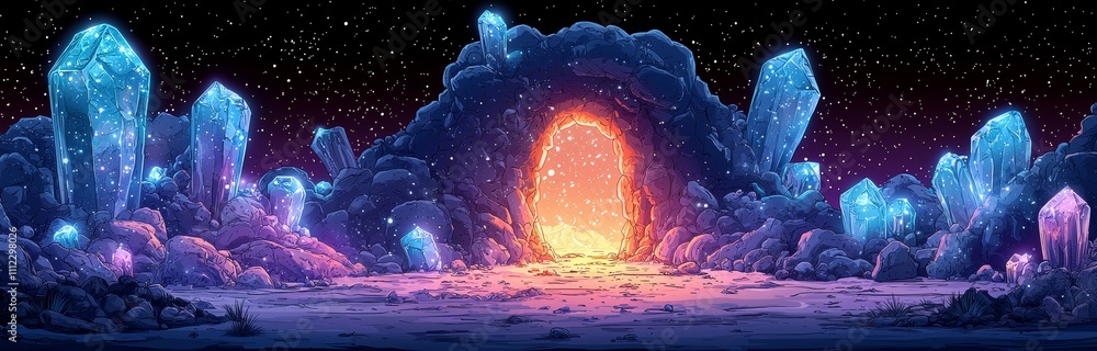 Aufkleber the setting of a treasure search game includes a spacious cave with gemstones embedded in the walls 