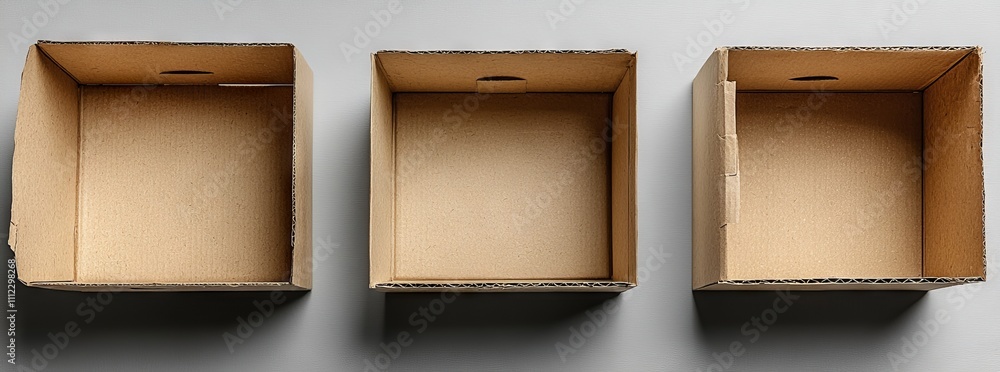 Poster a lifelike box mockup with a lid, featuring a blank carton package at different angles. rectangular 