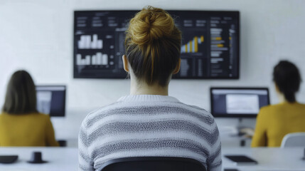 Collaborative team working in modern office with data analysis