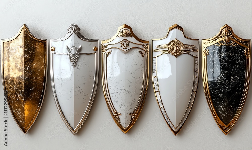 Poster a realistic 3d illustration set displaying front and side views of a transparent white glass shield 