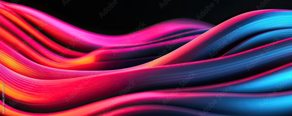 Poster vibrant waves of color flowing in a dynamic, abstract pattern against a black background.