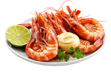 a plate of shrimp and sauce