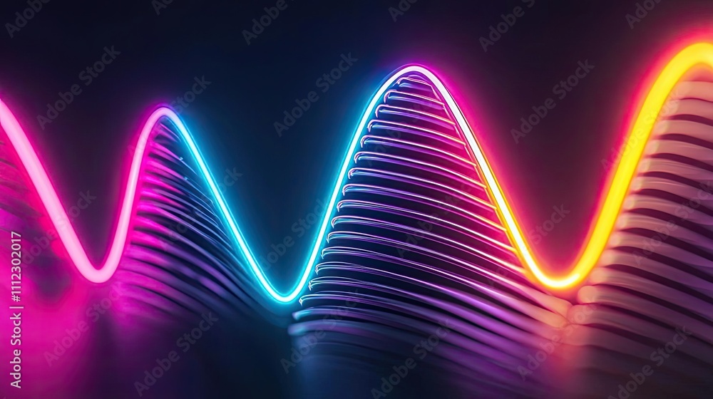Poster colorful wave pattern with neon lights on a dark background
