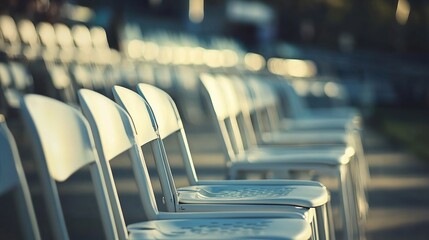Empty stadium seats, a silent testament to the absence of fans, symbolizing the void left by the lack of human connection and shared experiences in the face of challenges.