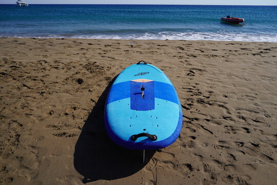 rhodes , greece ,08 08 2024 : kitesurf and windsurf equipment in Prasonisi beach