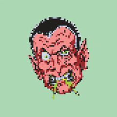Pixel Art Retro Monster Face - Distorted and Grotesque Character Design