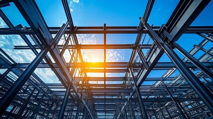 Steel Structure Building Framework Under Sunny Sky