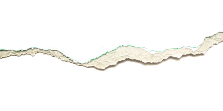 Green ripped paper torn edges strips isolated on white background.AI GENERATED