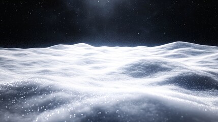 Enchanting Winter Wonderland: 3D Render of Ethereal Snow-Covered Landscape with Shimmering Effects and Sparkling Dust on Dark Isolated Background, Ultra-Detailed Cinematic Light