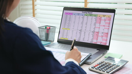 Expert woman asian female people review data number costing managerial account prepare monthly...
