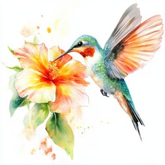 Hummingbird feeding on a hibiscus flower. (1)