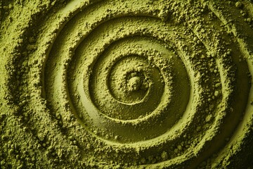 Matcha Powder Spiral: A vibrant green spiral of matcha powder, a serene and minimalist abstract background for your food and beverage designs.