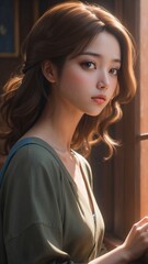 Beautiful reflection by the window of a beautiful woman