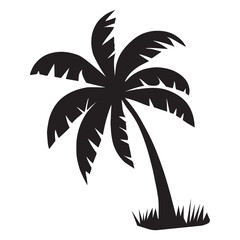 Coconut tree with grass silhouette vector