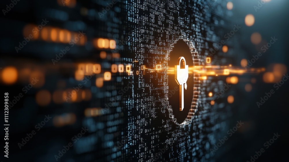 Poster enhancing security measures digital lock imagery virtual space visual art high-tech environment clos