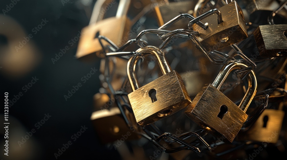 Poster security locks enclosed in chain abstract scene digital modern environment close-up view concept of 