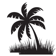Coconut tree with grass silhouette vector
