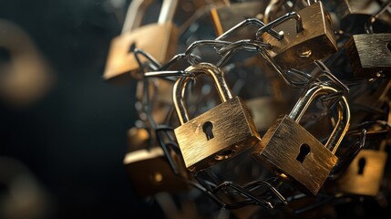 Security locks enclosed in chain abstract scene digital modern environment close-up view concept of protection
