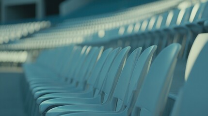 Fototapeta premium Empty stadium seats, a silent testament to the absence of fans, symbolizing the void left by the lack of human connection and shared experiences in the face of challenges.