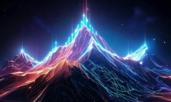 futuristic colorful digital glowing mountain animation
