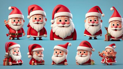 A selection of adorable 3D Santa illustrations for Christmas that are isolated on a white or transparent background