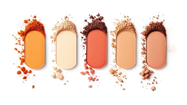 Colorful makeup shades arranged to showcase diversity in skin tones and beauty products. - Powered by Adobe