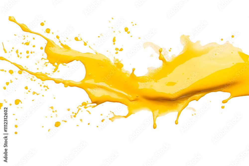 Poster bright yellow paint splash creates dynamic abstract design on transparency background
