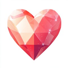 Red crystal heart, geometric design, shiny.