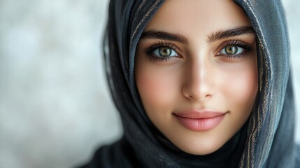 Fototapeta premium A young woman wearing a dark hijab smiles softly