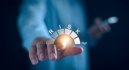 Risk manage, Business risk assessment concept. Businessman assess investment, control risk rating....