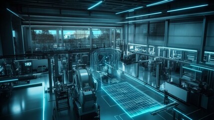 Fototapeta premium Modern Industry 0 Smart Factory Interior with IIoT Machineries and Automated Production Lines Optimizing Manufacturing Efficiency Enhanced