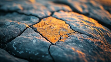 Sunset Light Illuminates Cracked Rocky Surface