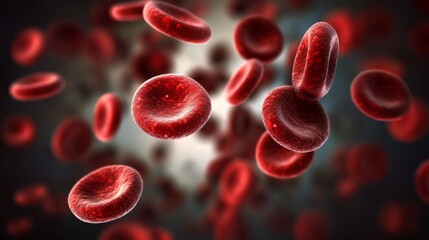 Medical illustration of red blood cells flowing through artery with visible plaque buildup due to cholesterol, indicating atherosclerosis and heart disease