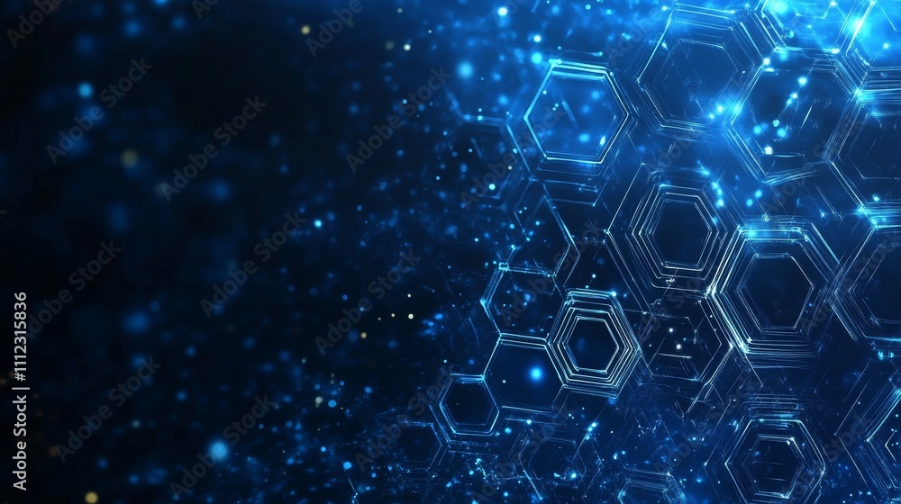 Poster abstract blue hexagon network digital structure