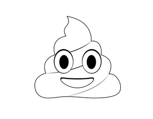 Swirl of poop black line icon with large, excited eyes and big smile on transparent background