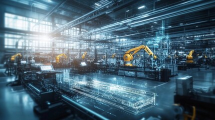 Fototapeta premium Cutting edge Industry 0 Smart Factory Displays Advanced Automation and Robotics in Futuristic Setting with Technology Integration