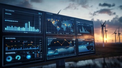 Wind Turbine Generating Power Efficiently with Real Time Energy Data Analytics Dashboard Showing Statistics and Graphs